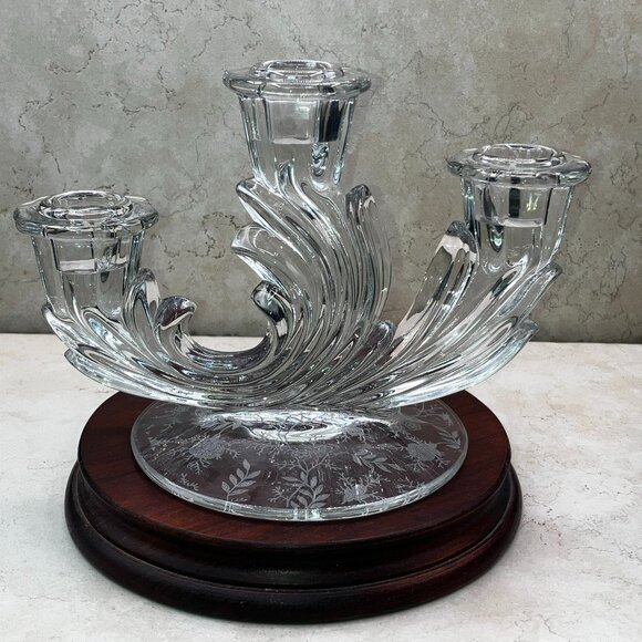 Vintage Fostoria Baroque CHINTZ Triple Tapered Candle Stand 6" Tall #2496 1930's - Picture 1 of 13